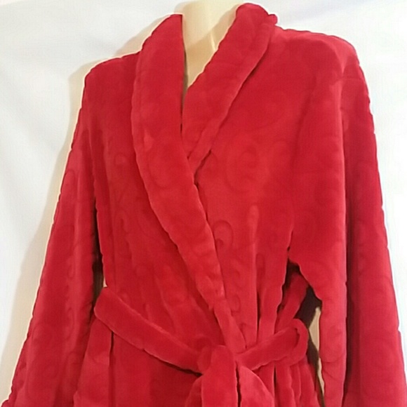 Mixit Red Plush Wrap Robe Swirls Embossed - Picture 2 of 6